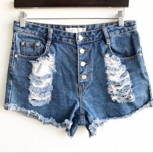 MinkPink Slasher Distressed Jean Shorts medium